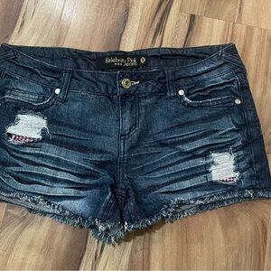 Celebrity Pink Distressed Denim Shorts w/ Pink Rhinestones - Y2K Cut-Offs Sz 3